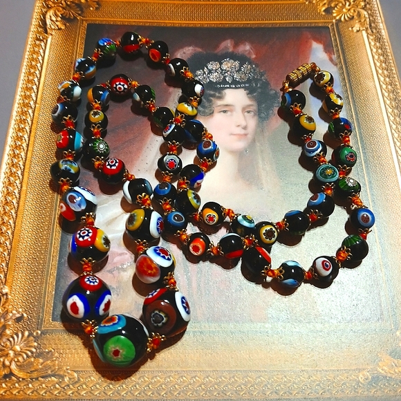1940s Hand Blown Venetian Millifiori Long Bead Necklace - Picture 7 of 7